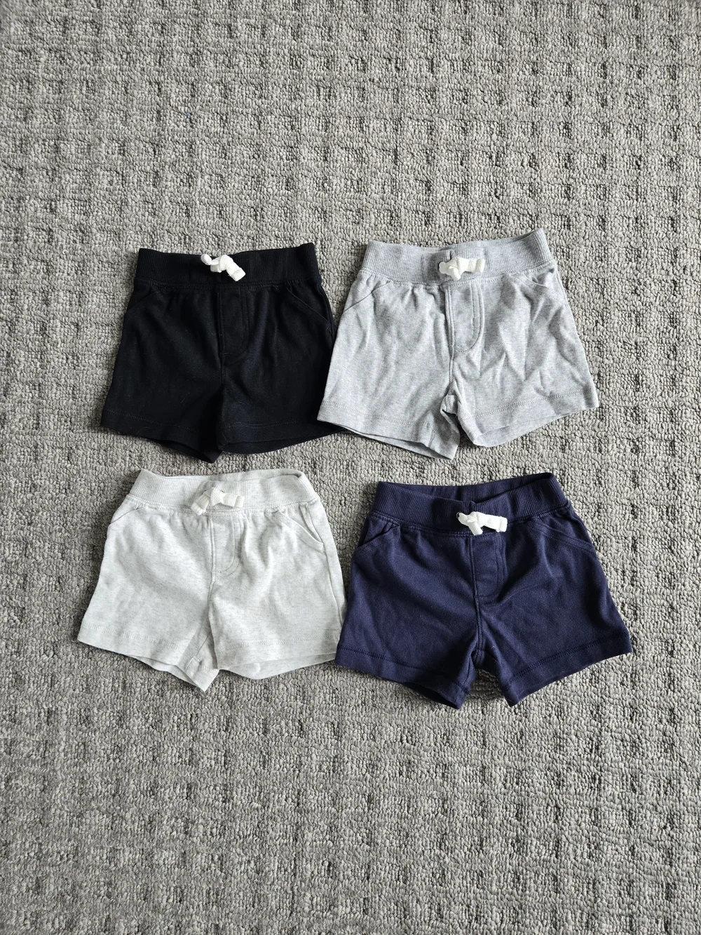 Kids Cotton Drawstring Shorts - Black, Light Gray, Heather Gray, Navy